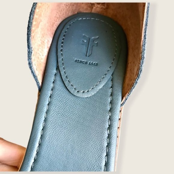 $340 Frye Teal/Turquoise Brielle Scallop Leather Suede Ankle Strap Heel Sandals - Picture 13 of 16